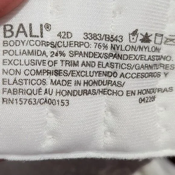 Bali Bra Size 42D White Floral Adjustable Straps.   New - Picture 10 of 10